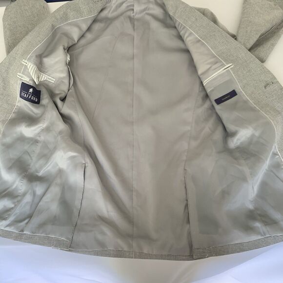 NWT Stafford Sport Coat Men 34R Gray Houndstooth Linen Cotton Blazer Jacket Work - Picture 7 of 13